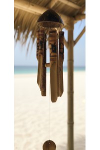 Bamboo Wind chime/Windchime Burnt Hibiscus Flower Design Lovely Sound, Medium & Large Sizes