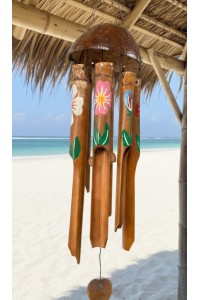 Bamboo Wind chime/Windchime Painted Tropical Flower Design Lovely Sound, Medium & Large Sizes