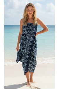 Sarong Beach Coverup Batik from Bali Large Size Black & Blue