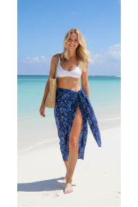 Sarong Beach Coverup Batik from Bali Large Size Dark Blue Flower Design