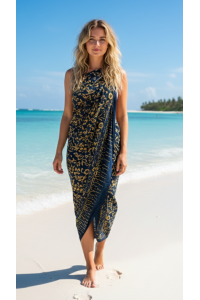 Sarong Beach Coverup Batik from Bali Large Size Midnight Blue & Orange