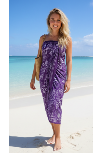 Sarong Beach Coverup Batik from Bali Large Size Purple Leaf Design