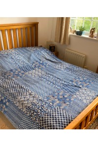 Kingsize Indian Cotton Kantha Quilt / Bedspread / Throw/ Bed Cover - Contemporary Indigo Patchwork Quilt Design - Fair Trade