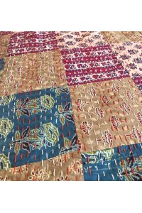 Kingsize Indian Cotton Kantha Quilt / Bedspread / Throw/ Bed Cover - Contemporary Muted Bergundy Patchwork Quilt Design - Fair Trade