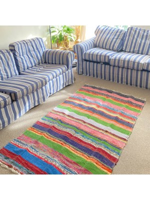 Extra Large Colourful Eco Friendly Chindi Rag Rug - Fair Trade made from offcuts from garment production - Size 110 cm by 200 cm