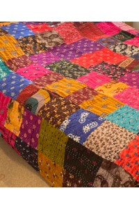 Kingsize Indian Cotton Kantha Quilt / Bedspread / Throw/ Bed Cover - Contemporary Vibrant Rainbow Patchwork Quilt Design - Fair Trade