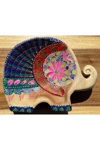 Handcrafted Hand Painted Wooden Elephant Dish - Blue