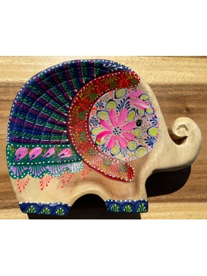 Handcrafted Hand Painted Wooden Elephant Dish - Blue
