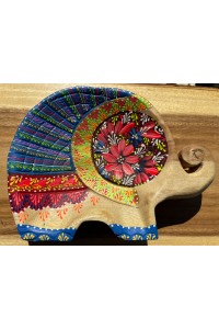 Handcrafted Hand Painted Wooden Elephant Dish - Blue & Gold