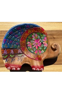 Handcrafted Hand Painted Wooden Elephant Dish - Pink & Blue
