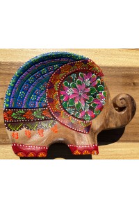 Handcrafted Hand Painted Wooden Elephant Dish - Red & Blue