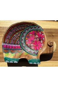 Handcrafted Hand Painted Wooden Elephant Dish - Brown & Green