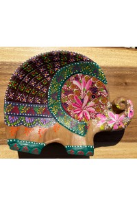 Handcrafted Hand Painted Wooden Elephant Dish - Pink & Green
