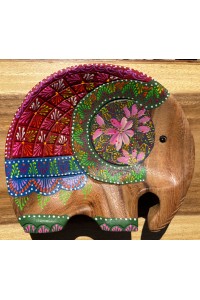 Handcrafted Hand Painted Wooden Elephant Dish - Maroon & Green