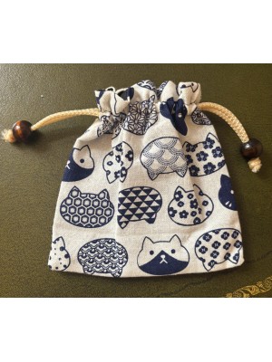 Large Unbleached Cotton Pouch / Purse - Contemporary  Cat Print from Thailand