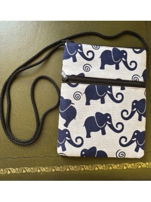 Padded Crossbody Passport / Phone Bag - Contemporary  Elephant Print from Thailand