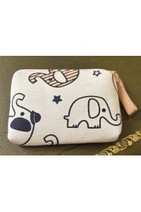 Baby Elephant Padded Coin Purse Cotton Blue & White Stripey Elephant Design Fair Trade