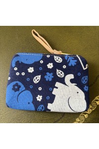 Baby Elephant Padded Coin Purse Cotton Navy & White Contemporary Design Fair Trade