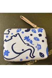 Baby Elephant Padded Coin Purse Cotton Blue & White Leaves Design Fair Trade