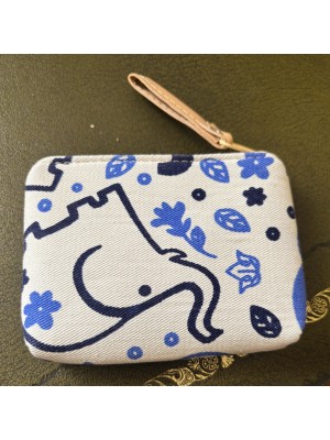 Baby Elephant Padded Coin Purse Cotton Blue & White Leaves Design Fair Trade Baby Elephant Padded Coin Purse Cotton Blue & White Leaves Design Fair Trade