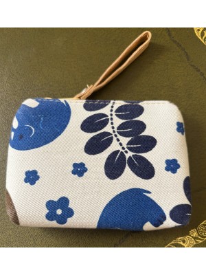 Baby Elephant Padded Coin Purse Cotton Blue & White Leaves + Flowers Design Fair Trade Baby Elephant Padded Coin Purse Cotton Blue & White Leaves + Flowers Design Fair Trade