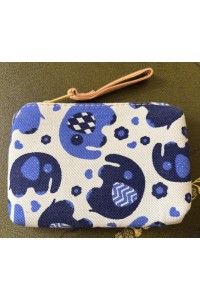 Baby Elephant Padded Coin Purse Cotton Blue & White Zig Zag Design Fair Trade Baby Elephant Padded Coin Purse Cotton Blue & White Zig Zag Design Fair Trade