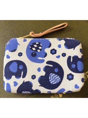 Baby Elephant Padded Coin Purse Cotton Blue & White Zig Zag Design Fair Trade Baby Elephant Padded Coin Purse Cotton Blue & White Zig Zag Design Fair Trade