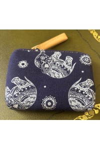 Baby Elephant Padded Coin Purse Cotton Navy Traditional Design Fair Trade
