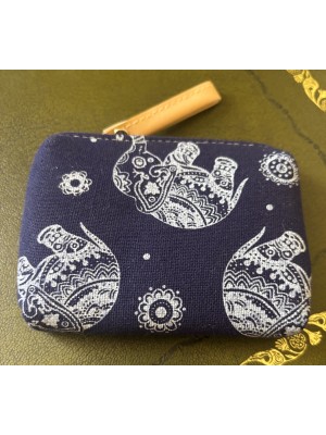 Baby Elephant Padded Coin Purse Cotton Navy Traditional Design Fair Trade Baby Elephant Padded Coin Purse Cotton Navy Traditional Design Fair Trade