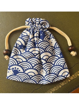 Large Unbleached Cotton Pouch / Purse - Hidden Cat Print from Thailand