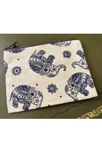 Baby Elephant Purse Unbleached Cotton Navy Traditional Design Fair Trade