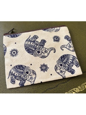 Baby Elephant Purse Unbleached Cotton Navy Traditional Design Fair Trade