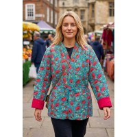 Kantha Jacket - Cotton Quilted Summer Weight Pink & Blue Flowers Reversible Indian Kantha Jacket - Fair Trade - Available in sizes 8 -18 Kantha Jacket - Cotton Quilted Summer Weight Pink & Blue Flowers Reversible Indian Kantha Jacket - Fair Trade - Available in sizes 8 -18