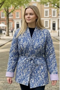 Kantha Jacket - Cotton Quilted Summer Weight Blue & White Flowers Reversible Indian Kantha Jacket - Fair Trade - Available in sizes 8 - 18