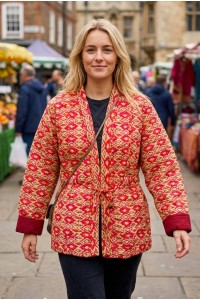 Kantha Jacket - Cotton Quilted Summer Weight Pink Geometric Reversible Indian Kantha Jacket - Fair Trade - Available in sizes 8 - 18