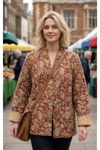 Kantha Jacket - Cotton Quilted Summer Weight Red & Yellow Flowers Reversible Indian Kantha Jacket - Fair Trade - Available in sizes 8 to 18