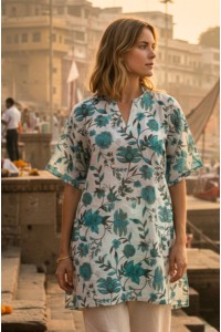 Beautiful Emma Flower Print Kaftan Top - Fair Trade Cotton