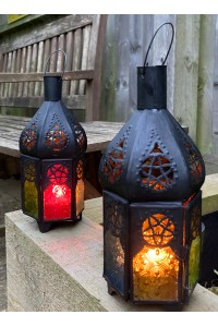 Black Moroccan Lantern with 6 coloured windows from Marrakesh