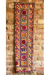 Antique Vintage Rajasthani Banjra Wall Hanging Leopard Elephant Hand Embroidery - Unique Work of Art