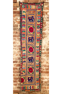 Antique Vintage Rajasthani Banjra Wall Hanging Flower Elephant Hand Embroidery - Unique Work of Art