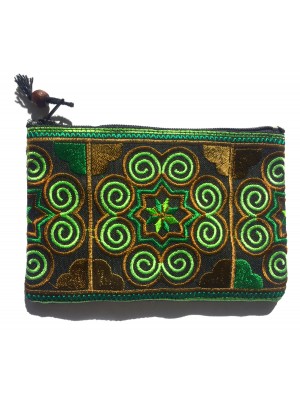 Akha Thai Hill Tribe Spiral Tribal Purse - Green - Fair Trade