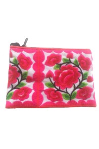 Hmong Thai Hill Tribe Flower Embroidered Tribal Purse - Pink / White Flower Fair Trade