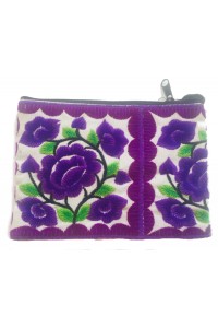 Hmong Thai Hill Tribe Flower Embroidered Tribal Purse - Purple / White Flower Fair Trade