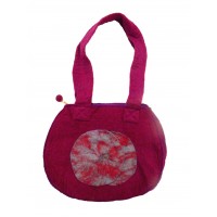 Fair Trade Hand Made Lovely Tactile Double Circle Variegated Felt Hand Bag - Purple
