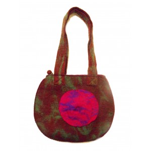 Fair Trade Hand Made Lovely Tactile Double Circle Variegated Felt Hand Bag - Pink