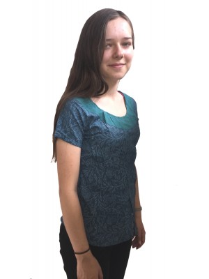 100%  Cotton Classic Round Neck  Blue / White Block Print Short Sleeve Tunic Top - Fair Trade