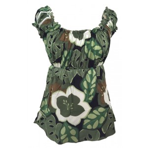 Lovely Green/ White Floaty Bold Floral Print Emily Blouse -  On the shoulder or off the Shoulder - Fair Trade 100% Cotton
