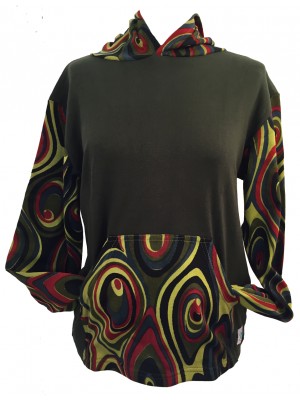 Fair Trade Green Jersey Cotton Retro Spiral Ladies Hoodie Fair Trade Green Jersey Cotton Retro Spiral Ladies Hoodie