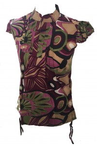 Bold Geometric Print Maroon Lucinda Blouse featuring Mandarin Collar -  Perfect for Work or Going Out- Fair Trade 100% Cotton