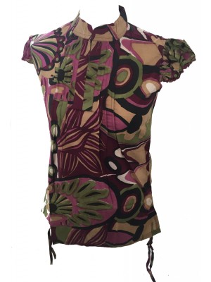 Bold Geometric Print Maroon Lucinda Blouse featuring Mandarin Collar - Perfect for Work or Going Out- Fair Trade 100% Cotton Bold Geometric Print Maroon Lucinda Blouse featuring Mandarin Collar - Perfect for Work or Going Out- Fair Trade 100% Cotton